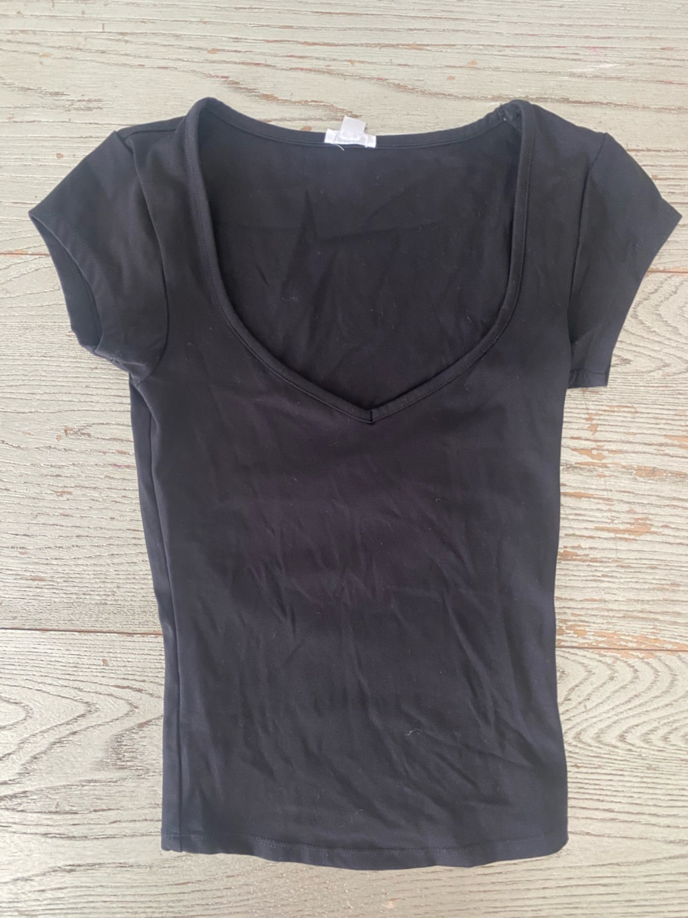 Garage Black Scoop V- Neck Short Sleeve Top XXS